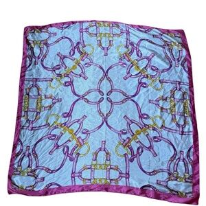 Equestrian horse bit Square Scarf Pink & Gold Chain western cowgirl